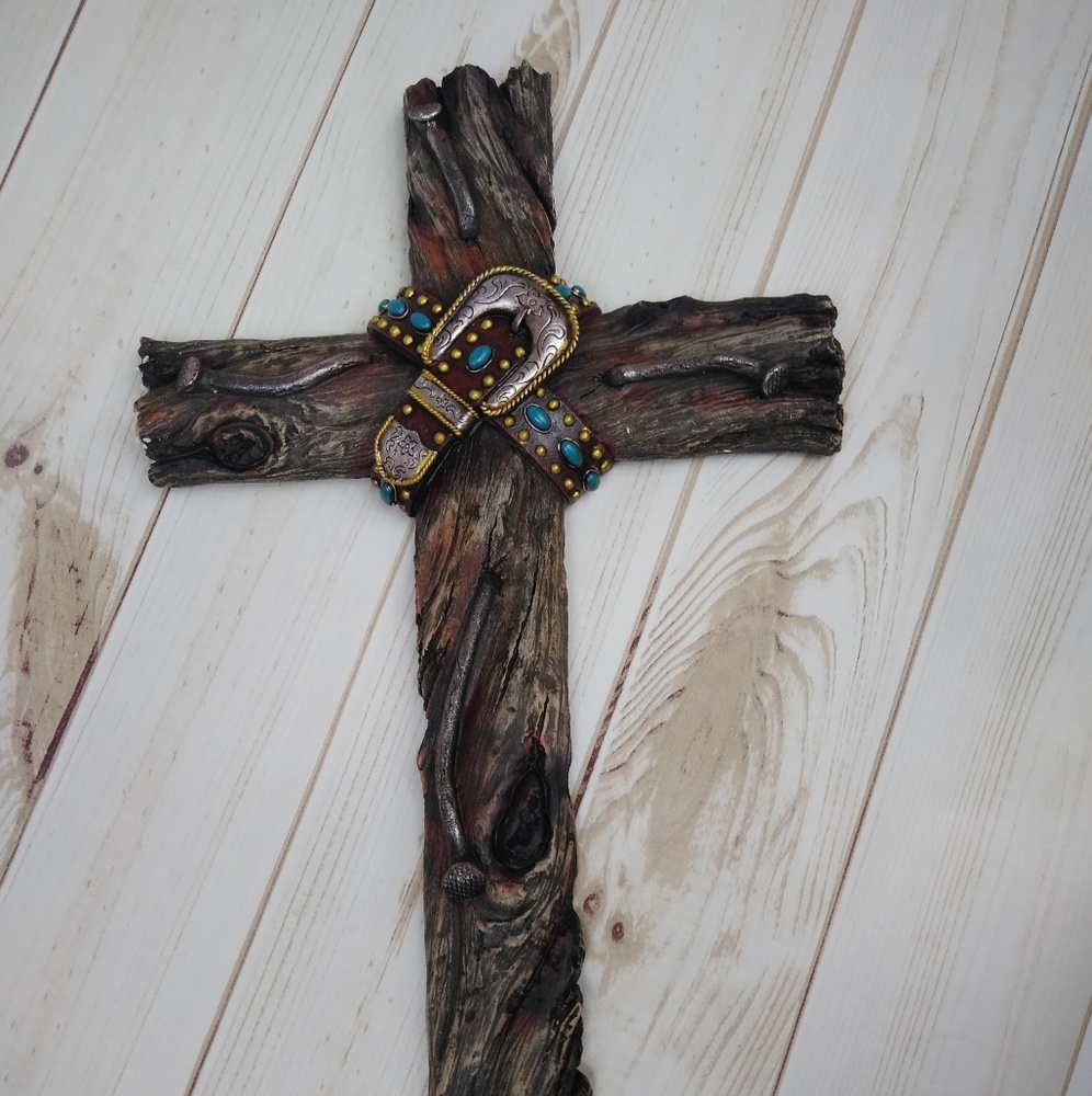 New Faux wood cross with belt buckle